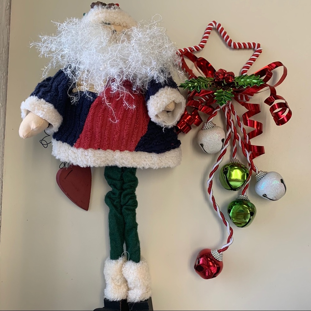 🎄 Santa Wooden Statue and Jingle Bell Door Decor